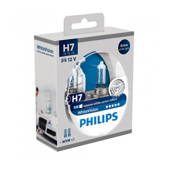 Комплект 2 халогенни крушки Philips H7 White Vision, 12V, 55W