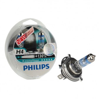 Комплект 2 халогенни крушки Philips H4 Xtreme Vision, +130%, 12V, 55W